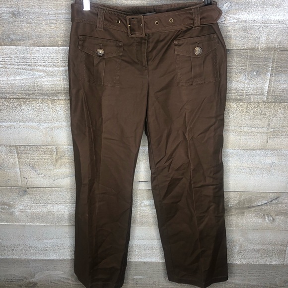 Ann Taylor brown belted cropped work office career pants - Picture 1 of 3